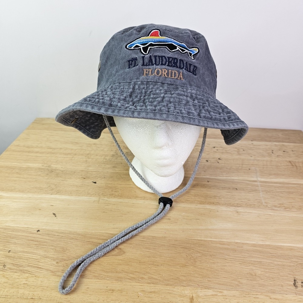 Lucky 7 USA Sun Bucket Hat Adult S/M Gray Sarasota Florida‎ Fish Fishing Hiking